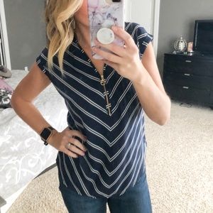 Navy & White Chevron Zip Shirt
